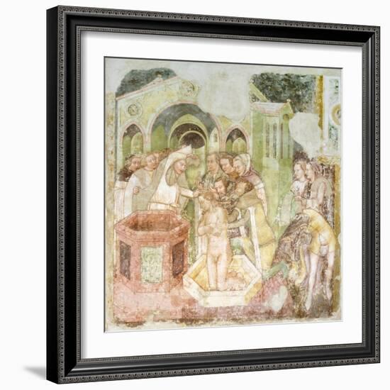 The Baptism of the Prince of England, Detail from the Fresco Legend of St Ursula, 1360-1366-Tommaso Da Modena Tommaso Da Modena-Framed Giclee Print