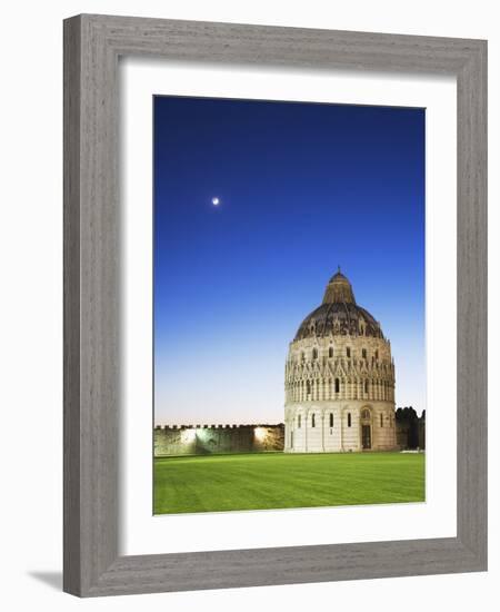 The Baptistery with Evening Moon in the Piazza Dei Miracoli, Pisa, Italy-Dennis Flaherty-Framed Photographic Print