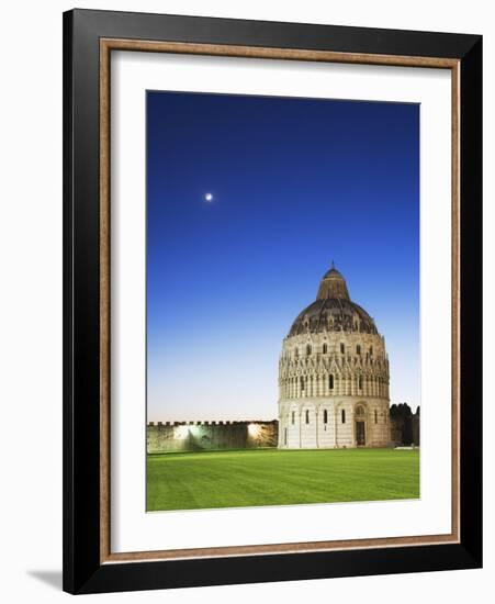 The Baptistery with Evening Moon in the Piazza Dei Miracoli, Pisa, Italy-Dennis Flaherty-Framed Photographic Print