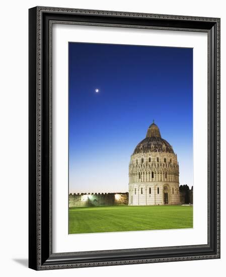 The Baptistery with Evening Moon in the Piazza Dei Miracoli, Pisa, Italy-Dennis Flaherty-Framed Photographic Print