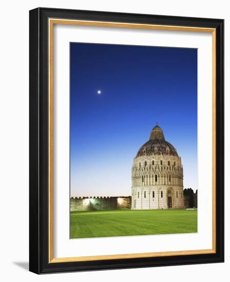 The Baptistery with Evening Moon in the Piazza Dei Miracoli, Pisa, Italy-Dennis Flaherty-Framed Photographic Print