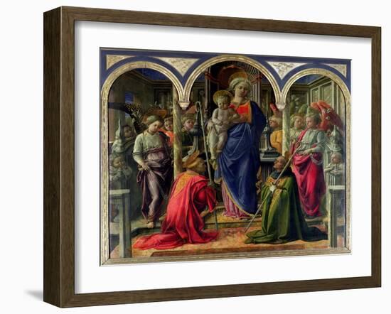 The Barbadori Altarpiece: Virgin and Child Surrounded by Angels with St. Frediano and St. Augustine-Fra Filippo Lippi-Framed Giclee Print