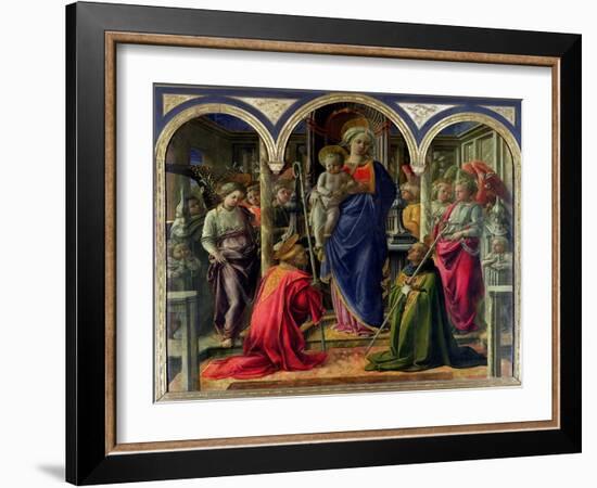 The Barbadori Altarpiece: Virgin and Child Surrounded by Angels with St. Frediano and St. Augustine-Fra Filippo Lippi-Framed Giclee Print