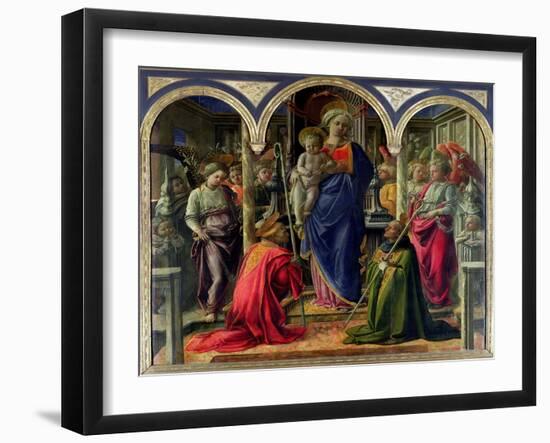 The Barbadori Altarpiece: Virgin and Child Surrounded by Angels with St. Frediano and St. Augustine-Fra Filippo Lippi-Framed Giclee Print