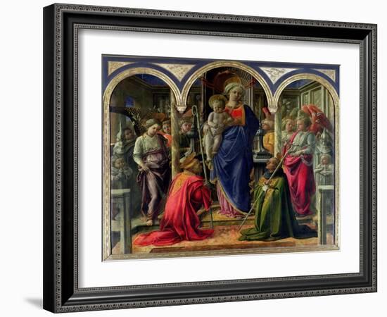 The Barbadori Altarpiece: Virgin and Child Surrounded by Angels with St. Frediano and St. Augustine-Fra Filippo Lippi-Framed Giclee Print