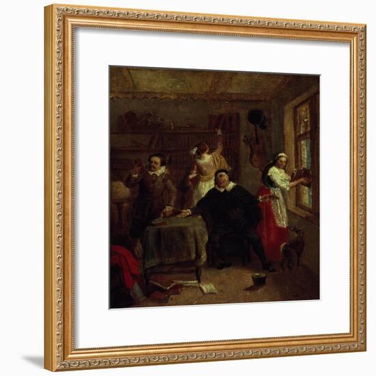 The Barber, Don Quixote's Niece, Priest and Housekeeper Purging Don Quixote's Library, Painting-John Michael Wright-Framed Giclee Print