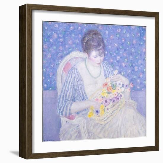 The Basket of Flowers, 1913-17-Frederick Carl Frieseke-Framed Art Print