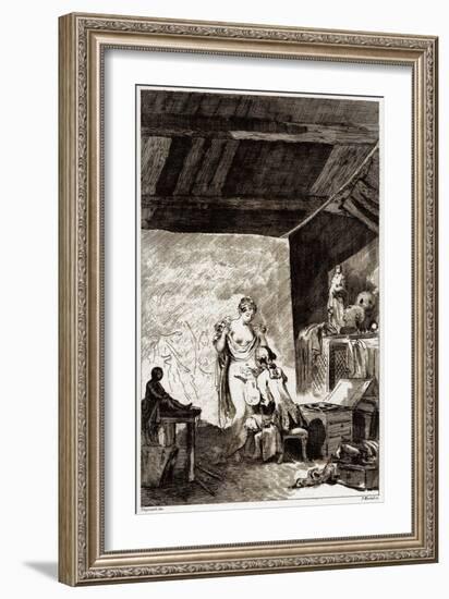 The Bat: a Painter Draws a Donkey on the Navel of His Unfaithful Wife (La Fontaine's Tale), 1795 (E-Jean-Honore Fragonard-Framed Giclee Print