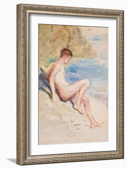 The Bather, 1910 (Pencil & W/C on Paper)-Henry Scott Tuke-Framed Giclee Print