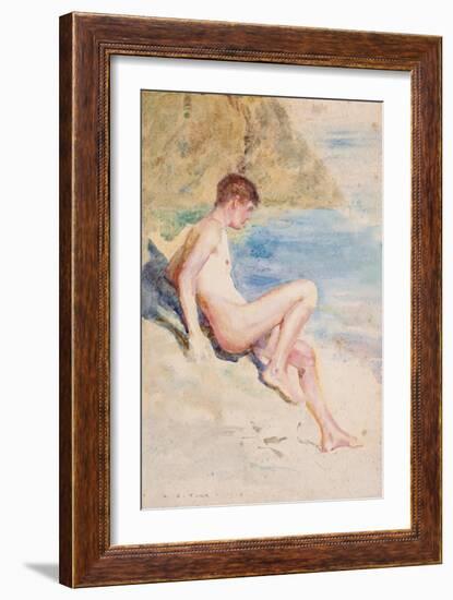 The Bather, 1910 (Pencil & W/C on Paper)-Henry Scott Tuke-Framed Giclee Print