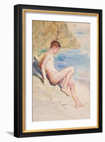 The Bather, 1910 (Pencil & W/C on Paper)-Henry Scott Tuke-Framed Giclee Print