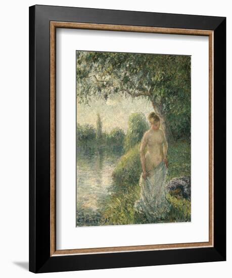 The Bather, by Camille Pissarro, 1895, French impressionist painting,-Camille Pissarro-Framed Art Print