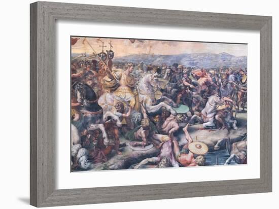 The Battle at the Milvian Bridge, Detail (Fresco)-Giulio Romano-Framed Giclee Print