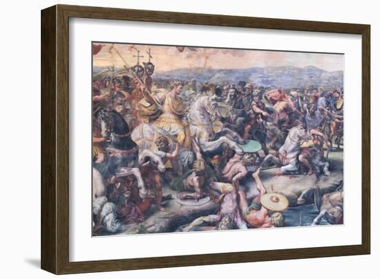 The Battle at the Milvian Bridge, Detail (Fresco)-Giulio Romano-Framed Giclee Print