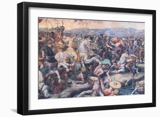 The Battle at the Milvian Bridge, Detail (Fresco)-Giulio Romano-Framed Giclee Print