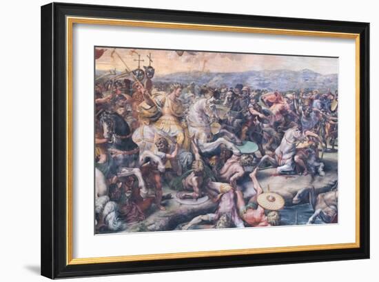 The Battle at the Milvian Bridge, Detail (Fresco)-Giulio Romano-Framed Giclee Print