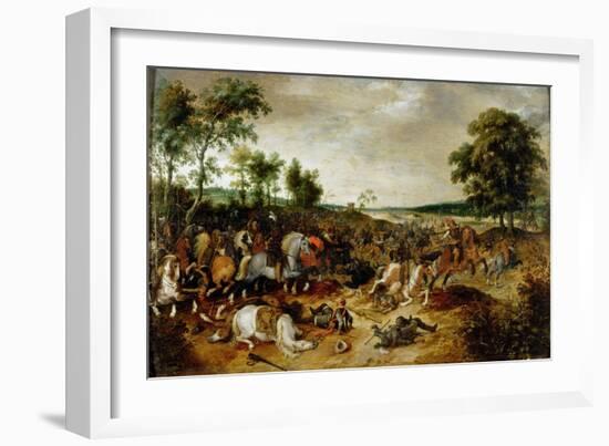 The Battle Between Officers Breaute and Gerard Abrahamsz Called Lekkerbeetje at Vught-Sebastian Vrancx-Framed Giclee Print