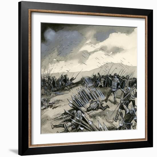 The Battle of Crecy, Where English Archers Destroyed the French Cavalry-English School-Framed Giclee Print