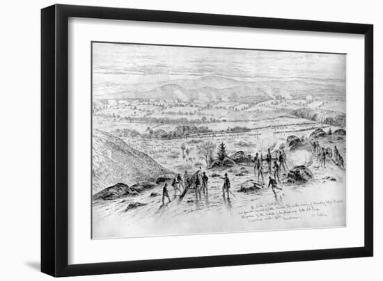 The Battle of Gettysburg - View from the Summit of Little Round Top on the Evening of July 2, 1863-Edwin Forbes-Framed Giclee Print