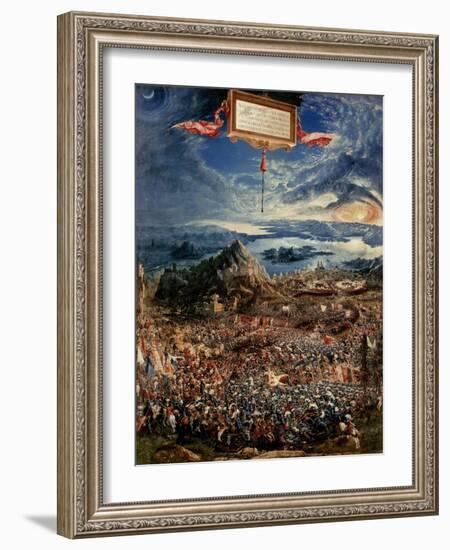 The Battle of Issus, or the Victory of Alexander the Great, 1529 (Oil on Panel)-Albrecht Altdorfer-Framed Giclee Print