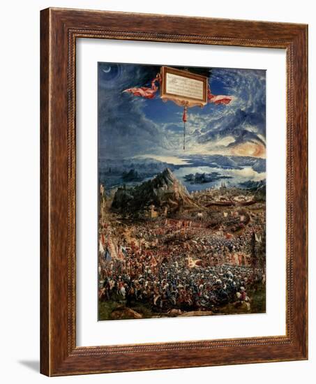 The Battle of Issus, or the Victory of Alexander the Great, 1529 (Oil on Panel)-Albrecht Altdorfer-Framed Giclee Print