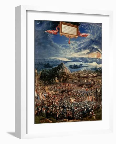 The Battle of Issus, or the Victory of Alexander the Great, 1529 (Oil on Panel)-Albrecht Altdorfer-Framed Giclee Print