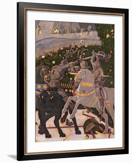 The Battle of San Romano, Detail of Two Cavalrymen Engaged in Combat, circa 1450-60-Paolo Uccello-Framed Giclee Print