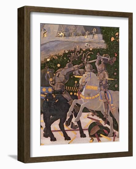 The Battle of San Romano, Detail of Two Cavalrymen Engaged in Combat, circa 1450-60-Paolo Uccello-Framed Giclee Print