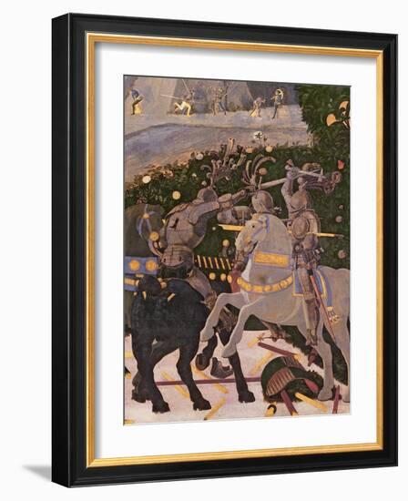 The Battle of San Romano, Detail of Two Cavalrymen Engaged in Combat, circa 1450-60-Paolo Uccello-Framed Giclee Print