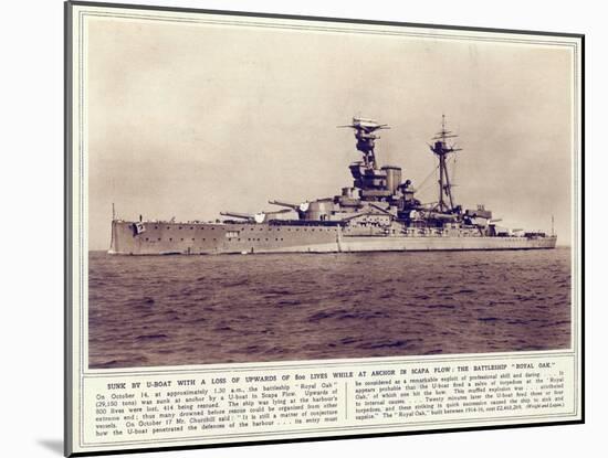 The Battleship, 'Royal Oak', from 'The Illustrated War News', Published 1st November 1939-English Photographer-Mounted Giclee Print