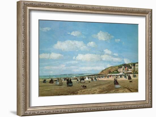 The Beach at Trouville, 1863 (Oil on Canvas)-Eugene Louis Boudin-Framed Giclee Print