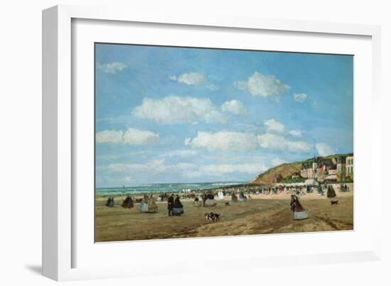 The Beach at Trouville, 1863 (Oil on Canvas)-Eugene Louis Boudin-Framed Giclee Print
