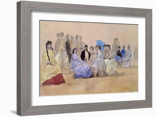 The Beach at Trouville, 1866 (Pencil and W/C on Paper)-Eugene Louis Boudin-Framed Giclee Print