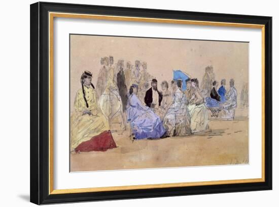 The Beach at Trouville, 1866 (Pencil and W/C on Paper)-Eugene Louis Boudin-Framed Giclee Print