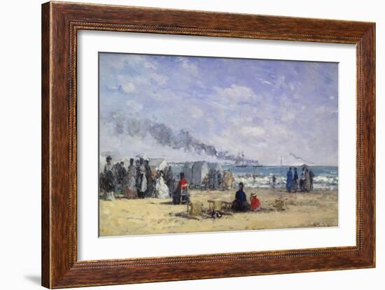 The Beach at Trouville at Bathing Time; La Plage De Trouville a L'Heure Du Bain, 1868-Eug?ne Boudin-Framed Giclee Print