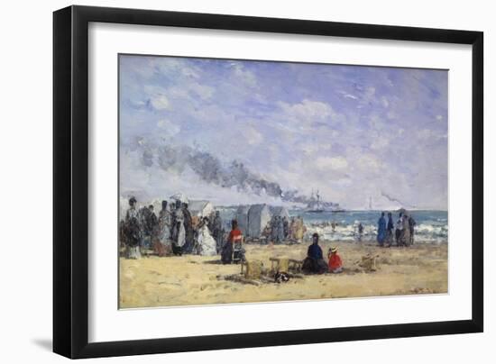 The Beach at Trouville at Bathing Time; La Plage De Trouville a L'Heure Du Bain, 1868-Eug?ne Boudin-Framed Giclee Print