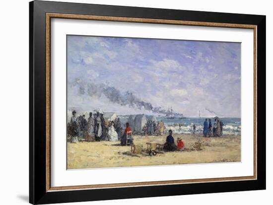 The Beach at Trouville at Bathing Time; La Plage De Trouville a L'Heure Du Bain, 1868-Eug?ne Boudin-Framed Giclee Print