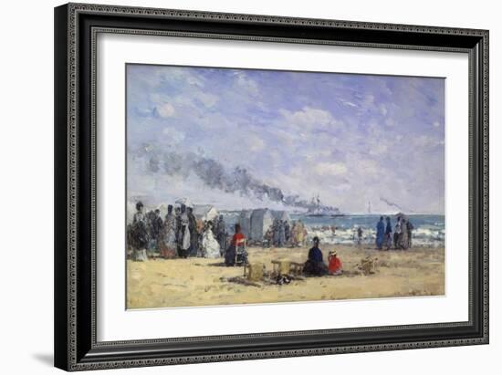 The Beach at Trouville at Bathing Time; La Plage De Trouville a L'Heure Du Bain, 1868-Eug?ne Boudin-Framed Giclee Print