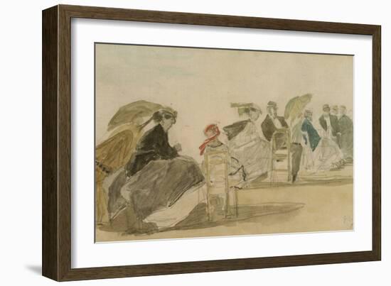 The Beach at Trouville (W/C & Pencil on Paper)-Eugene Louis Boudin-Framed Giclee Print