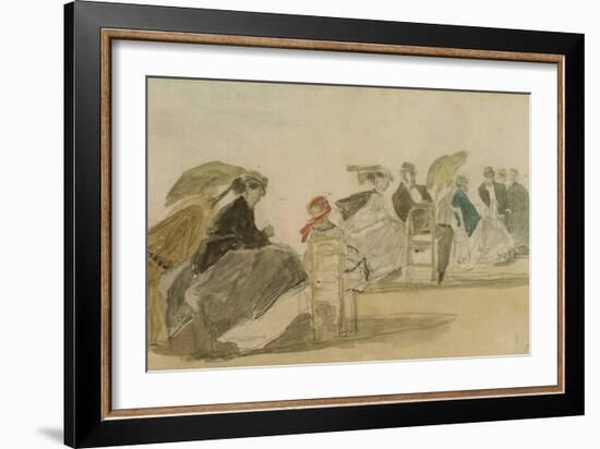 The Beach at Trouville (W/C & Pencil on Paper)-Eugene Louis Boudin-Framed Giclee Print