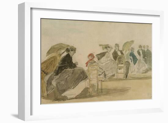 The Beach at Trouville (W/C & Pencil on Paper)-Eugene Louis Boudin-Framed Giclee Print