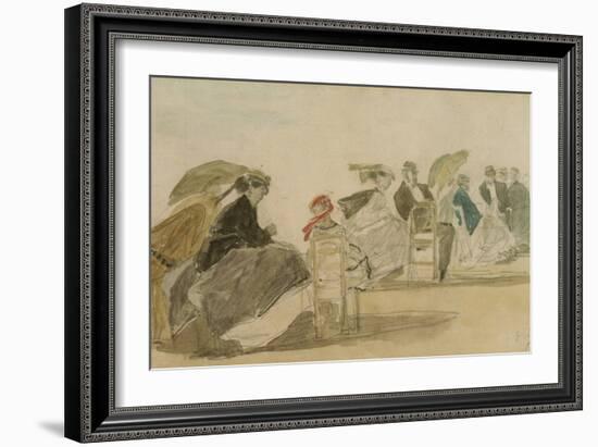 The Beach at Trouville (W/C & Pencil on Paper)-Eugene Louis Boudin-Framed Giclee Print