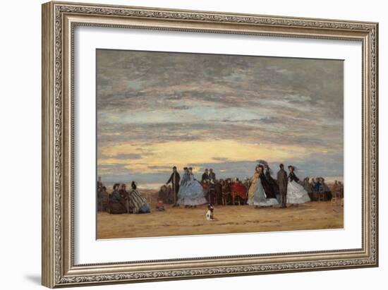 The Beach at Villerville, 1864 (Oil on Canvas)-Eugene Louis Boudin-Framed Giclee Print