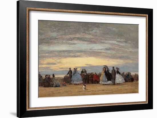 The Beach at Villerville, 1864 (Oil on Canvas)-Eugene Louis Boudin-Framed Giclee Print