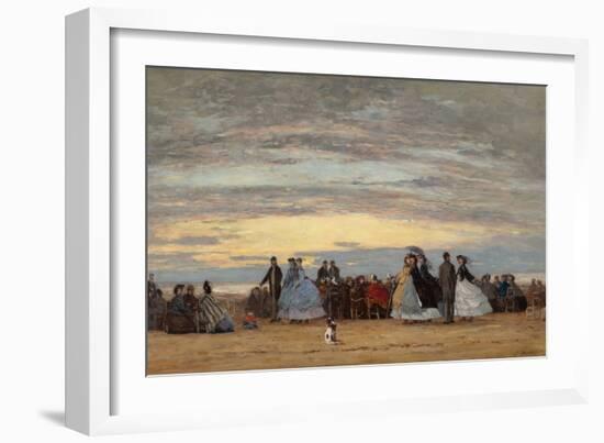 The Beach at Villerville, 1864 (Oil on Canvas)-Eugene Louis Boudin-Framed Giclee Print