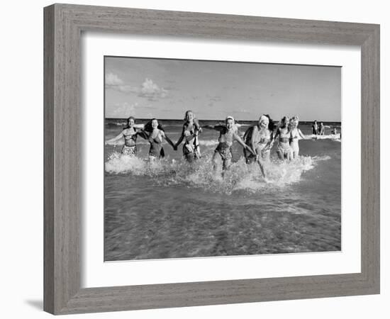 The Beachcomber Girls Who Work Night Clubs are Hanging Out at Beach in the Daytime-Allan Grant-Framed Photographic Print