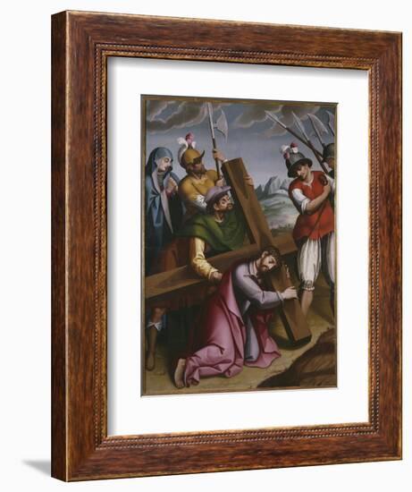 The Bearing of the Cross, Simon of Cyrene Helps Jesus-Spanish School-Framed Giclee Print