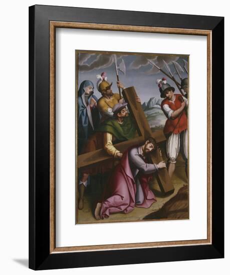 The Bearing of the Cross, Simon of Cyrene Helps Jesus-Spanish School-Framed Giclee Print