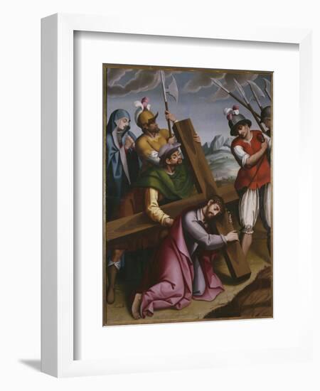 The Bearing of the Cross, Simon of Cyrene Helps Jesus-Spanish School-Framed Giclee Print