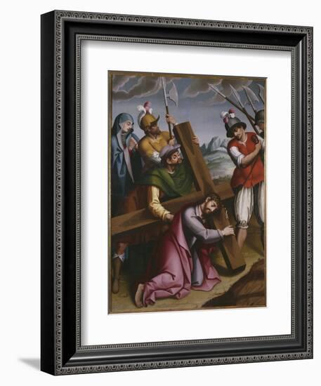 The Bearing of the Cross, Simon of Cyrene Helps Jesus-Spanish School-Framed Giclee Print